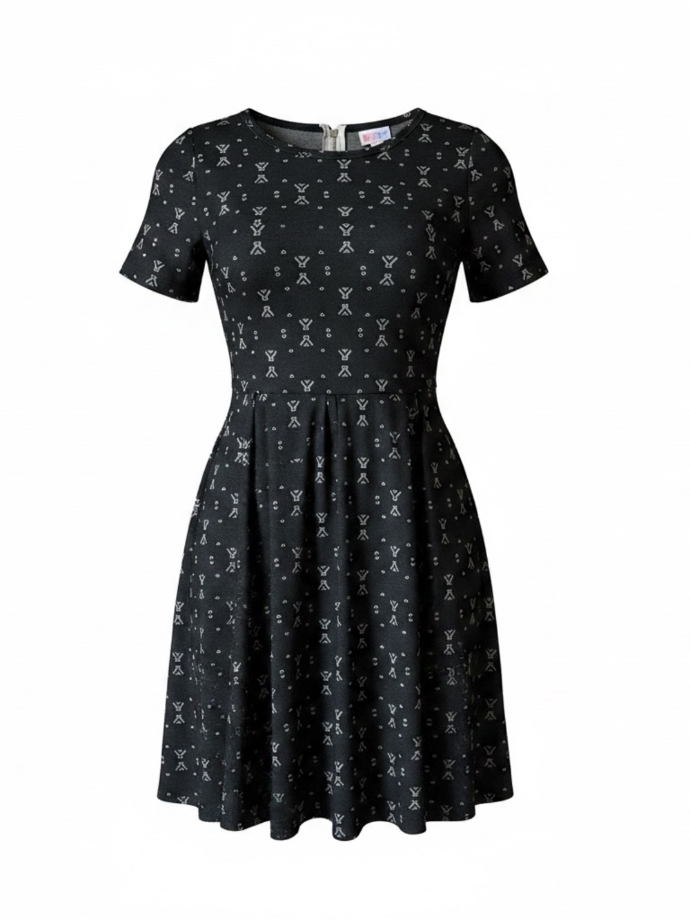 LuLaRoe Black Fit-and-Flare Dress with Small White Geometric Print